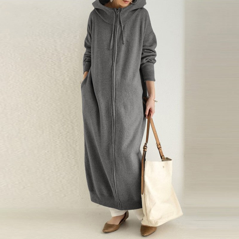 Robe Maxi à Capuche Zippée Oversize | Abaya Robe Polaire (MS163)