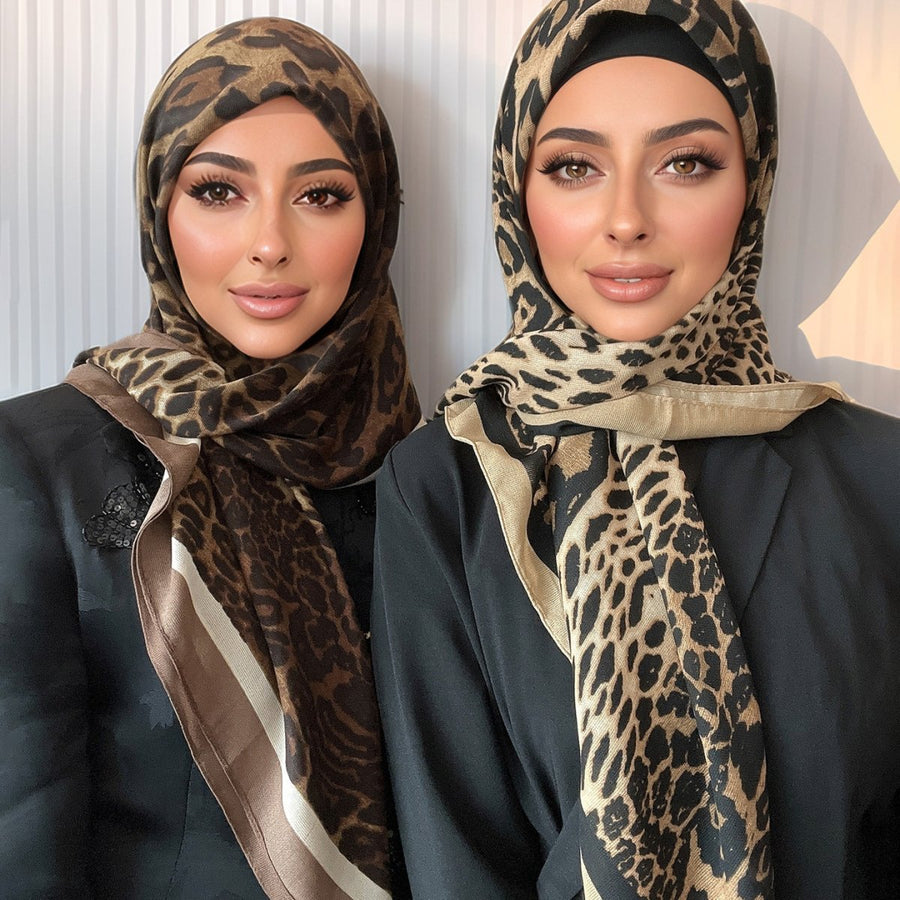 Foulard Hijab Carré Imprimé Léopard (MH182)