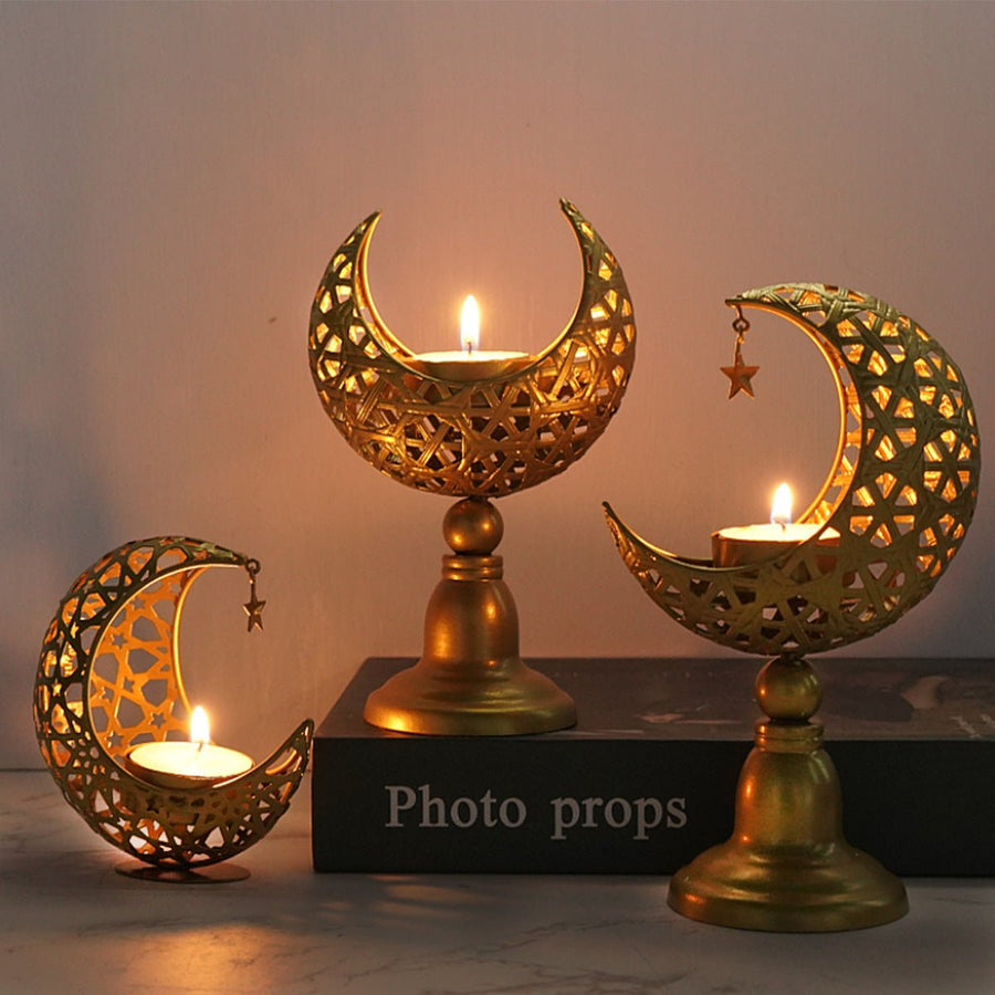 Bougeoir Lune Creuse – Accessoire Décoratif en Fer pour Ramadan (MAC379)