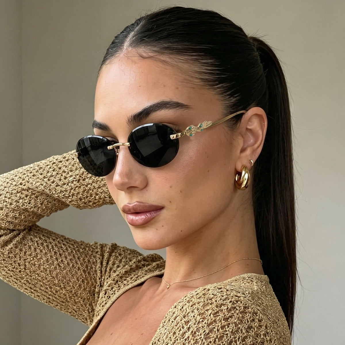 Lunettes de soleil ovales sans monture vintage (MAC446)