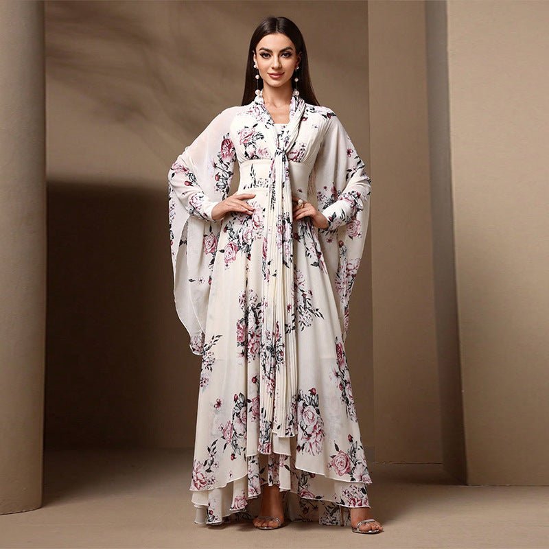 Robe Kimono en Mousseline à Imprimé Floral (MS371)