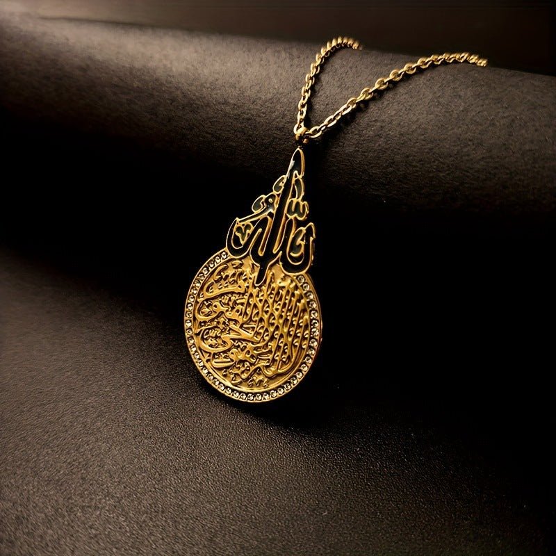 Collier rétro rond en zircon, ultra-brillant, en acier inoxydable moulé, effet goutte d'huile contrastée (MAC223) (AVEC BOÎTE CADEAU)