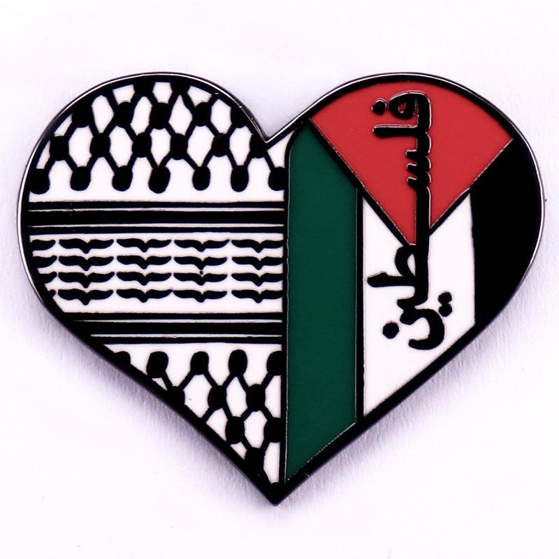 Broche badge émaillée MAC114 Palestine Keffiyeh Cœur