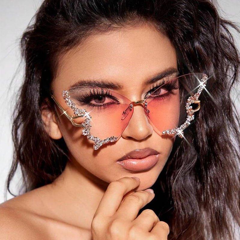 Lunettes de soleil MAC116 grande monture haut de gamme sertie de strass papillon anti-UV