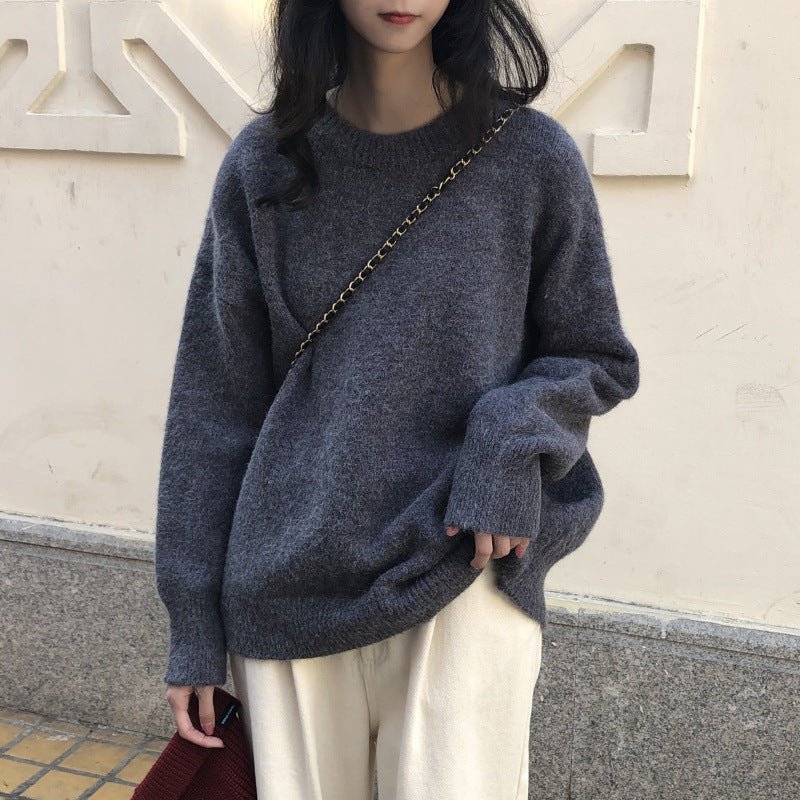 Pull Oversize à Col Rond | Haut de Base Tricoté Uni (MS168)