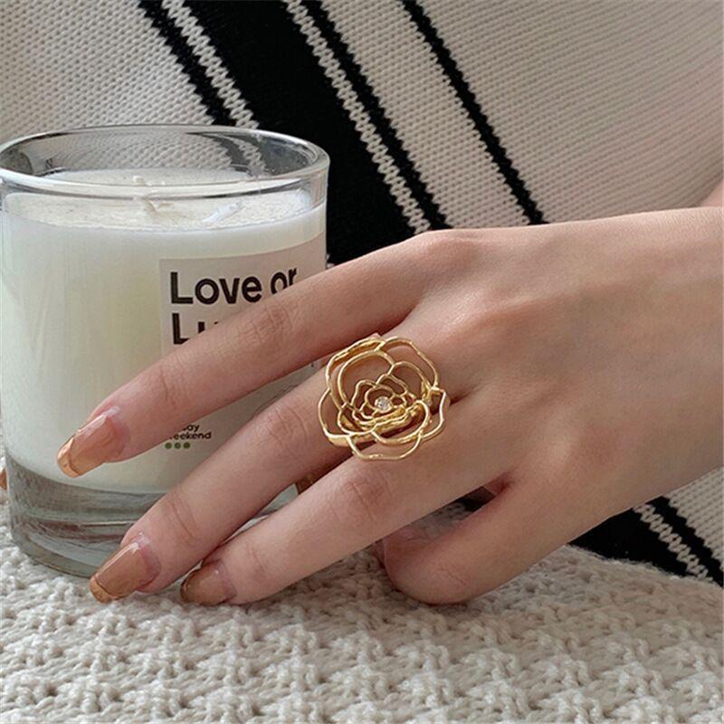Bague MAC046 Camélia Ajouré Ajustable avec Diamants