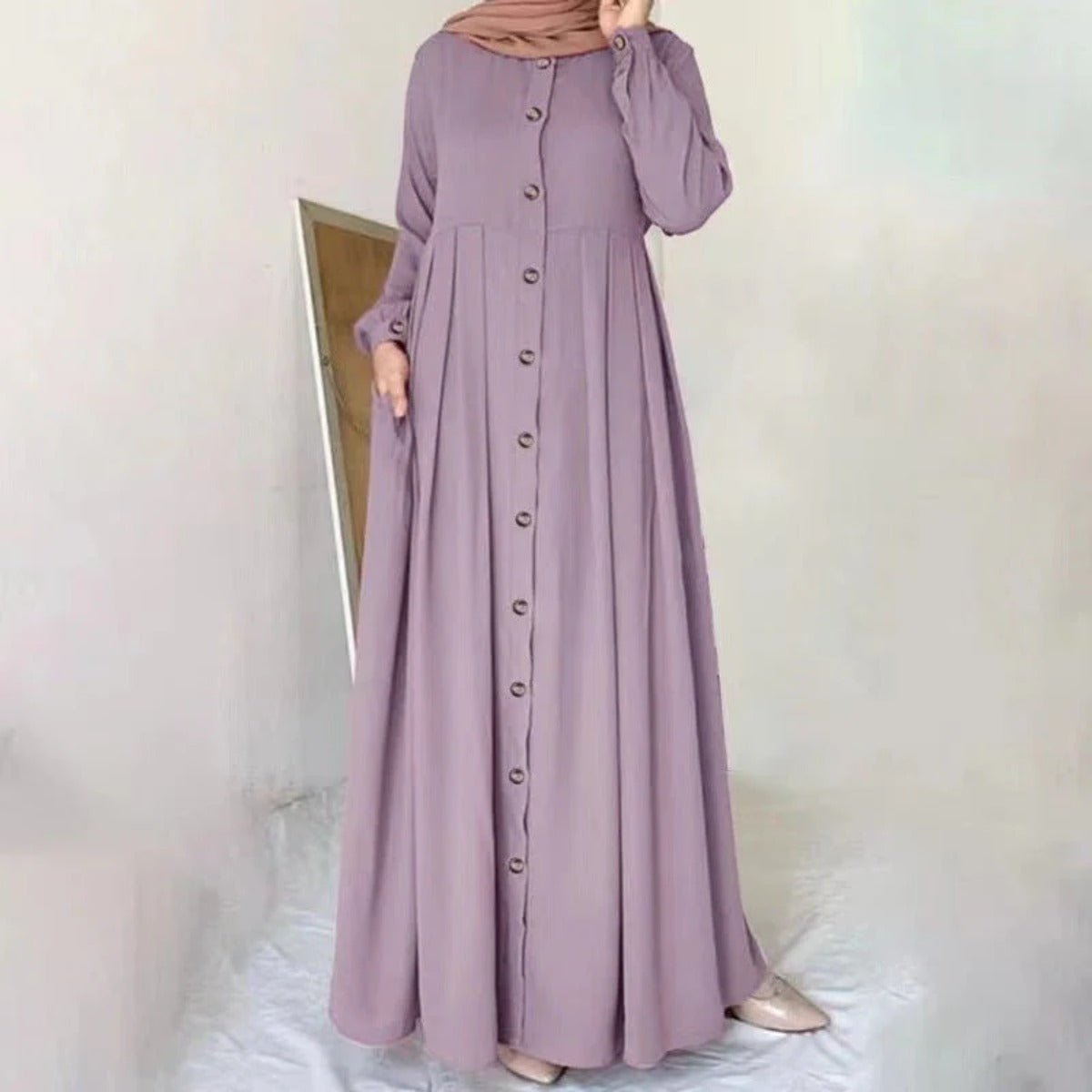 Robe Maxi Plissée à Boutons | Abaya Ample Modeste (MA181)