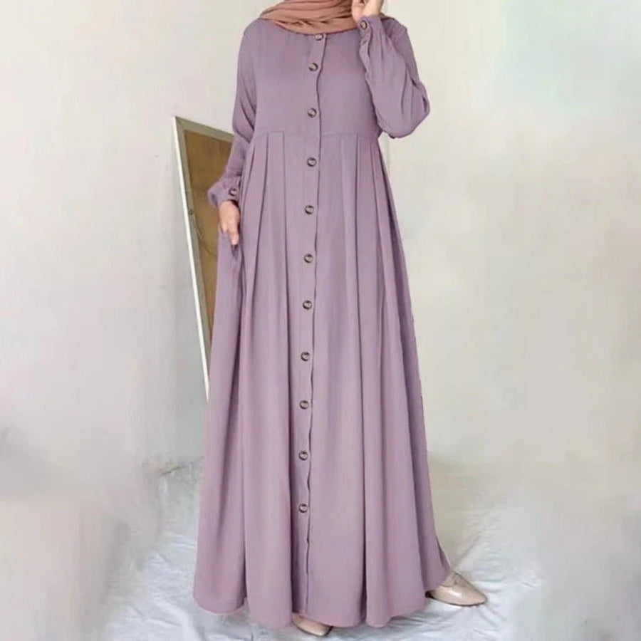 Robe Maxi Plissée à Boutons | Abaya Ample Modeste (MA181)