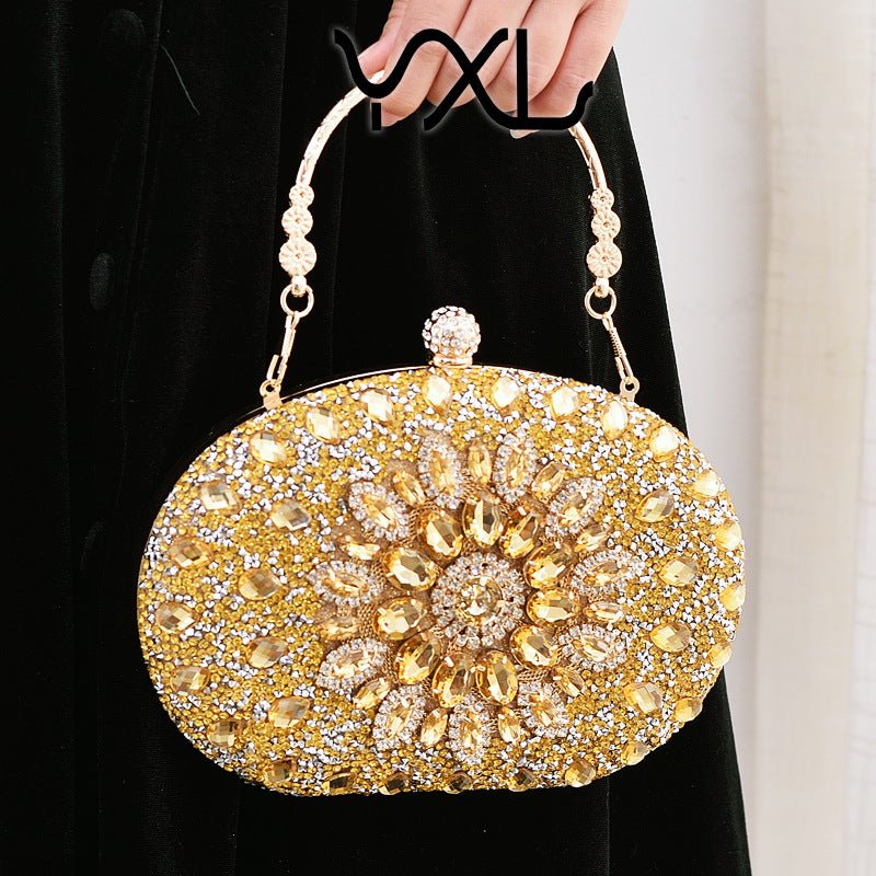 Pochette de soirée Crystal Sunflower | Sac de fête en strass avec bandoulière chaîne (MAC356)
