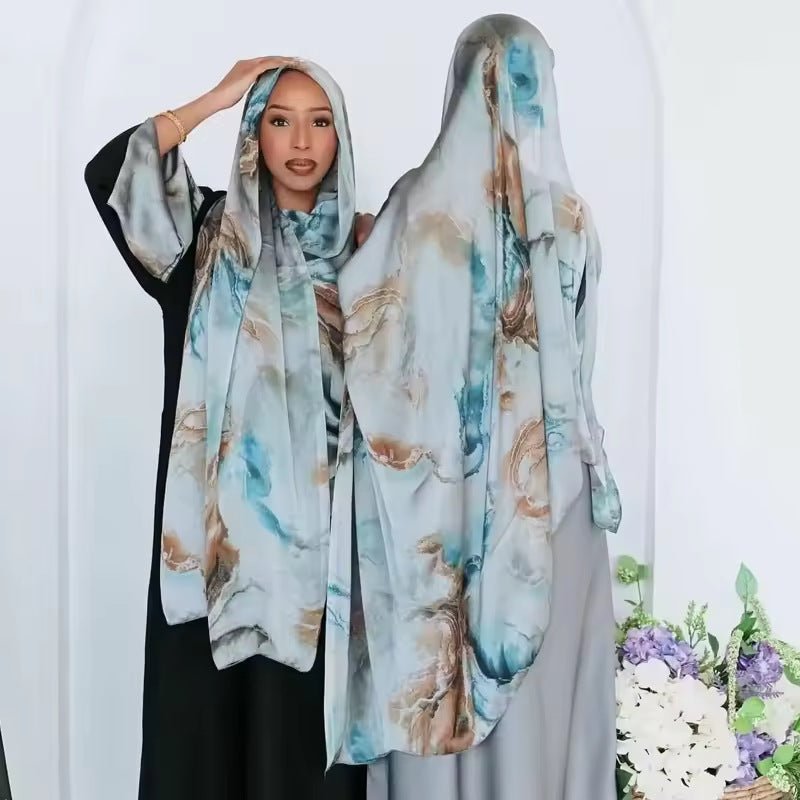 Foulard Hijab en Soie Imprimé Marbre (MH209)