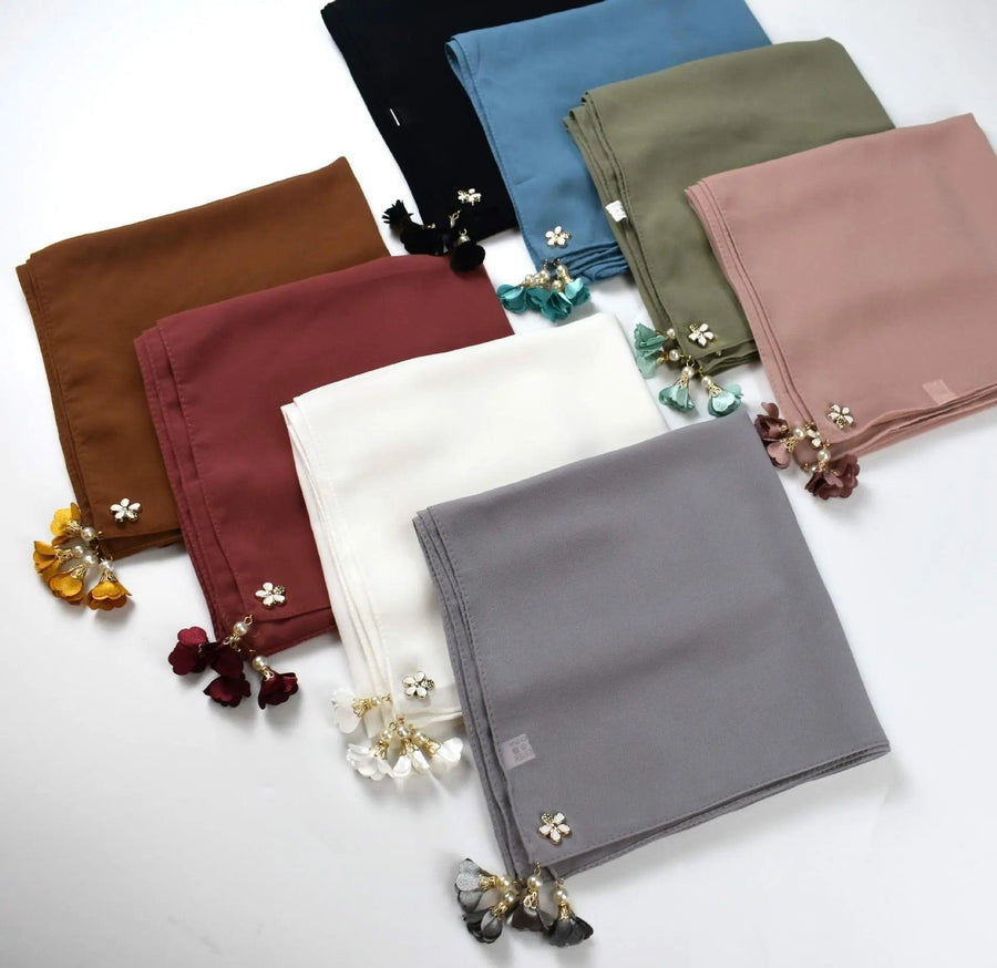 Foulard hijab carré en mousseline de perles (MH030)