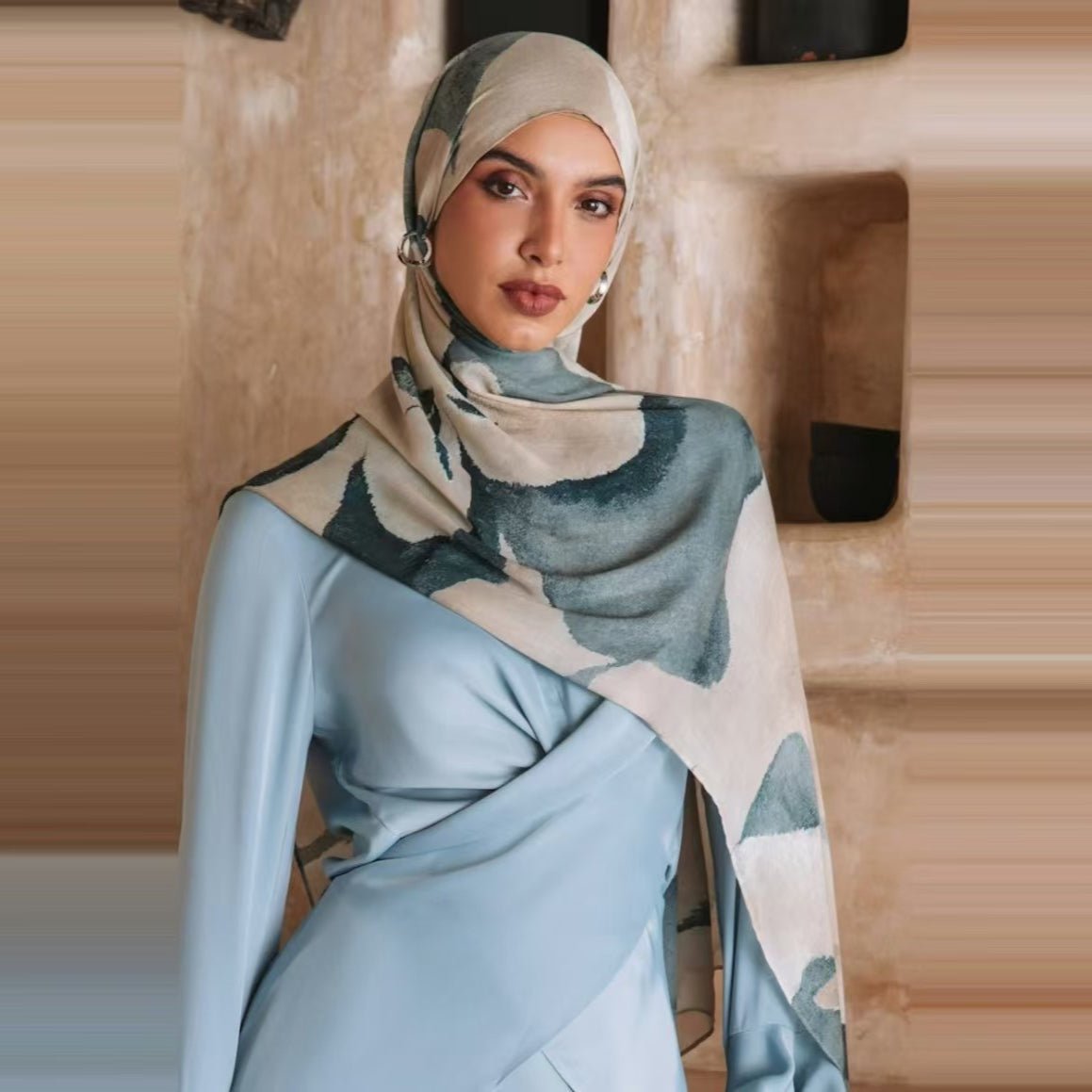 Écharpe Hijab en Coton Imprimé | Foulard Long Doux et Respirant (MH201)