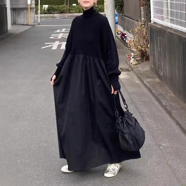 Robe Maxi à Col Roulé Oversize | Robe Pull à Manches Bouffantes (MS180)