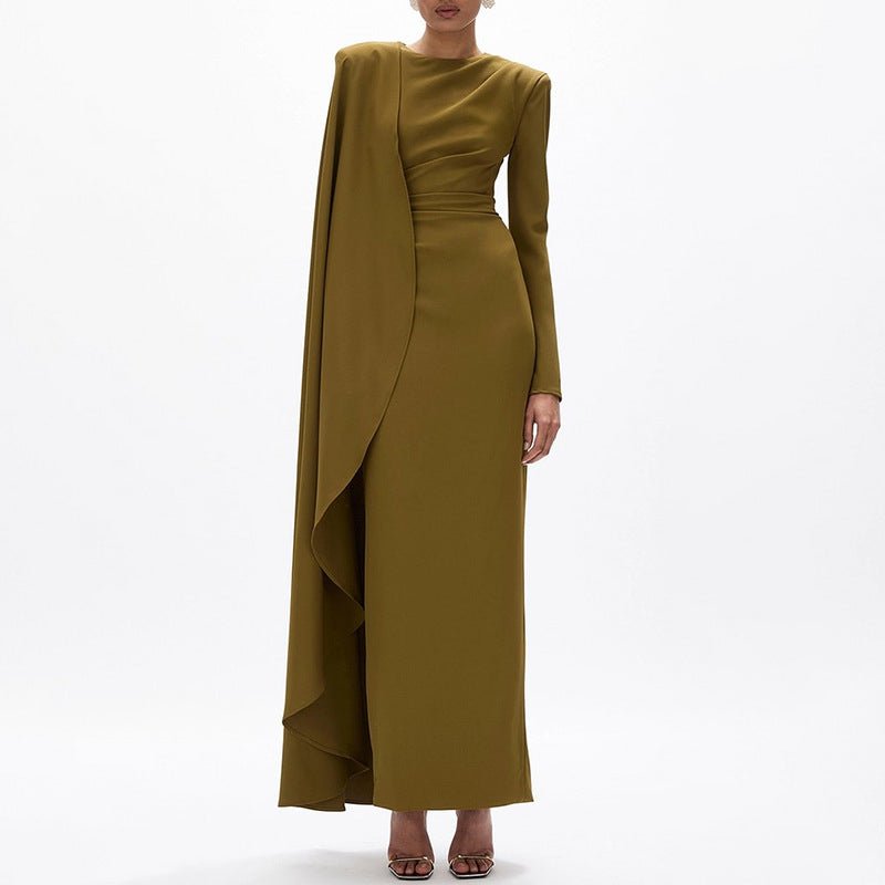 Robe Cape Asymétrique avec Fente Dos (MS216)