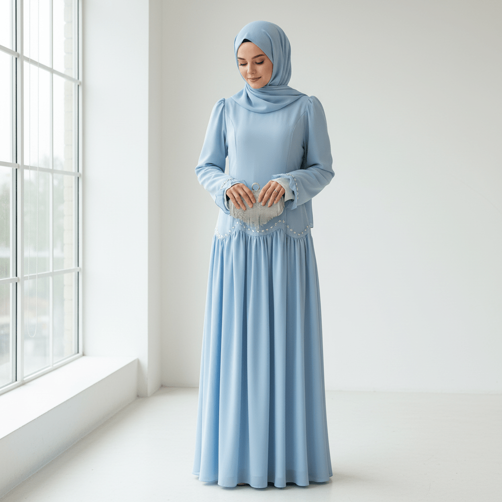 Robe avec chaîne de taille en cristal et manchettes à volants (MS306)