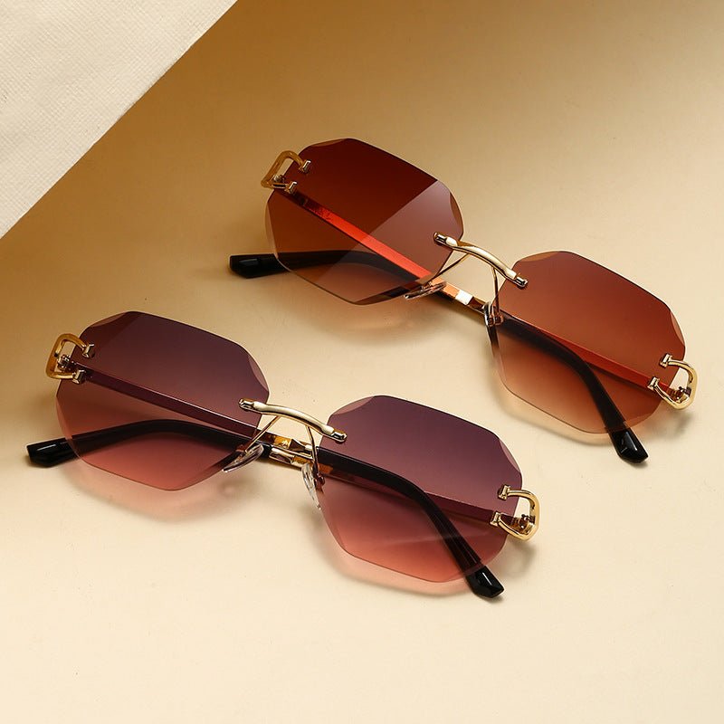 Lunettes de soleil vintage sans monture à bords taillés - Modèle statement polygonal sans cadre (MAC266)