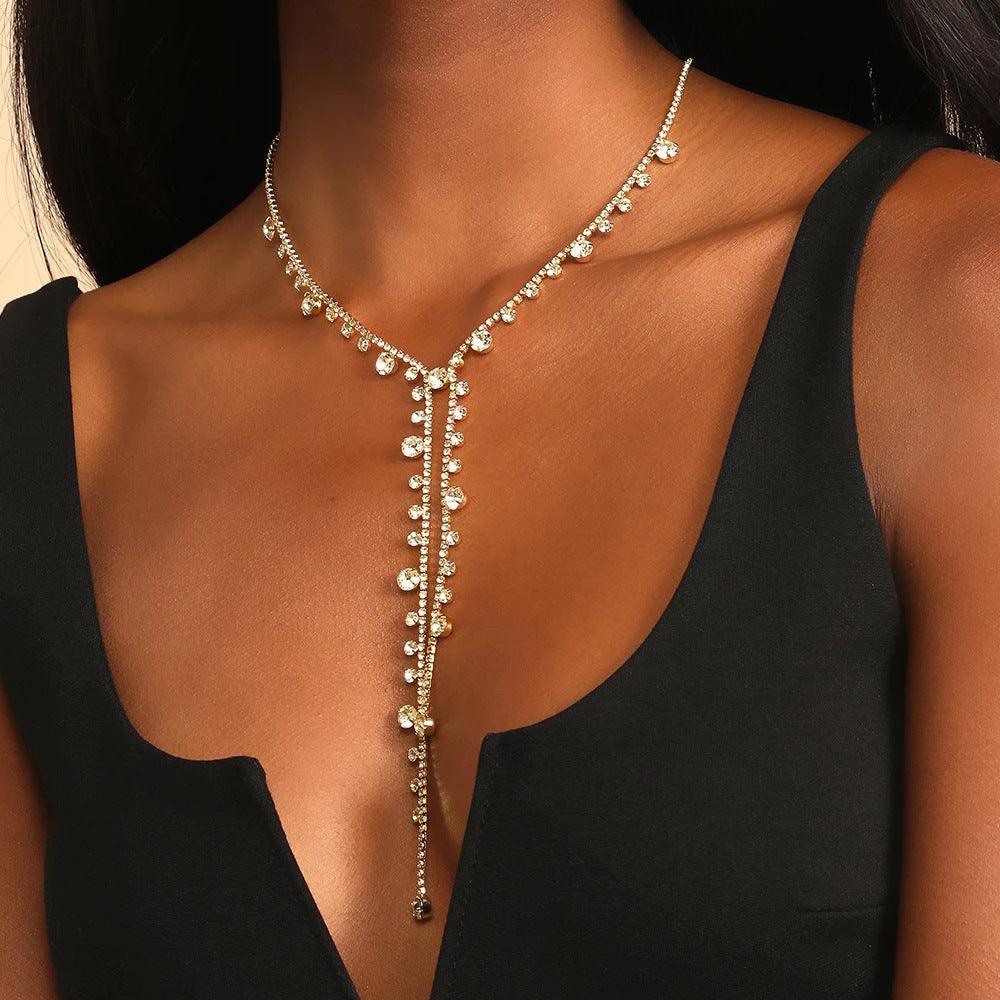 Collier MAC088 personnalisé avec pampilles longues et diamants de forme irrégulière