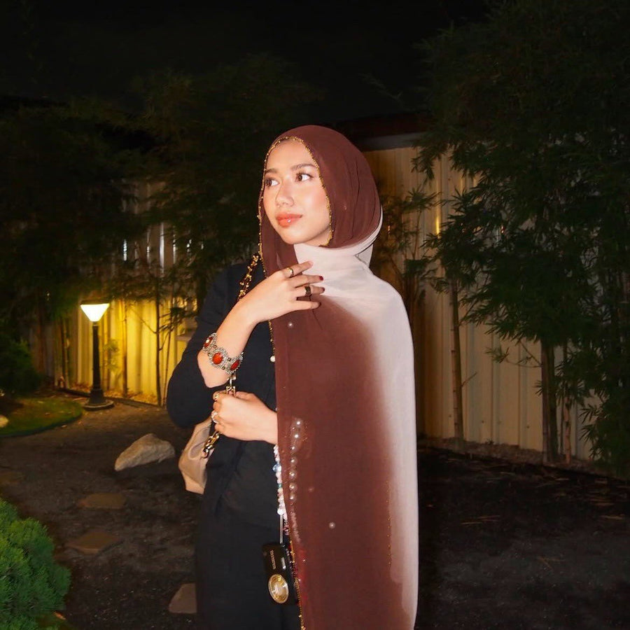 Hijab en Mousseline Perlée Chaîne Dégradé de Couleurs (MH137)