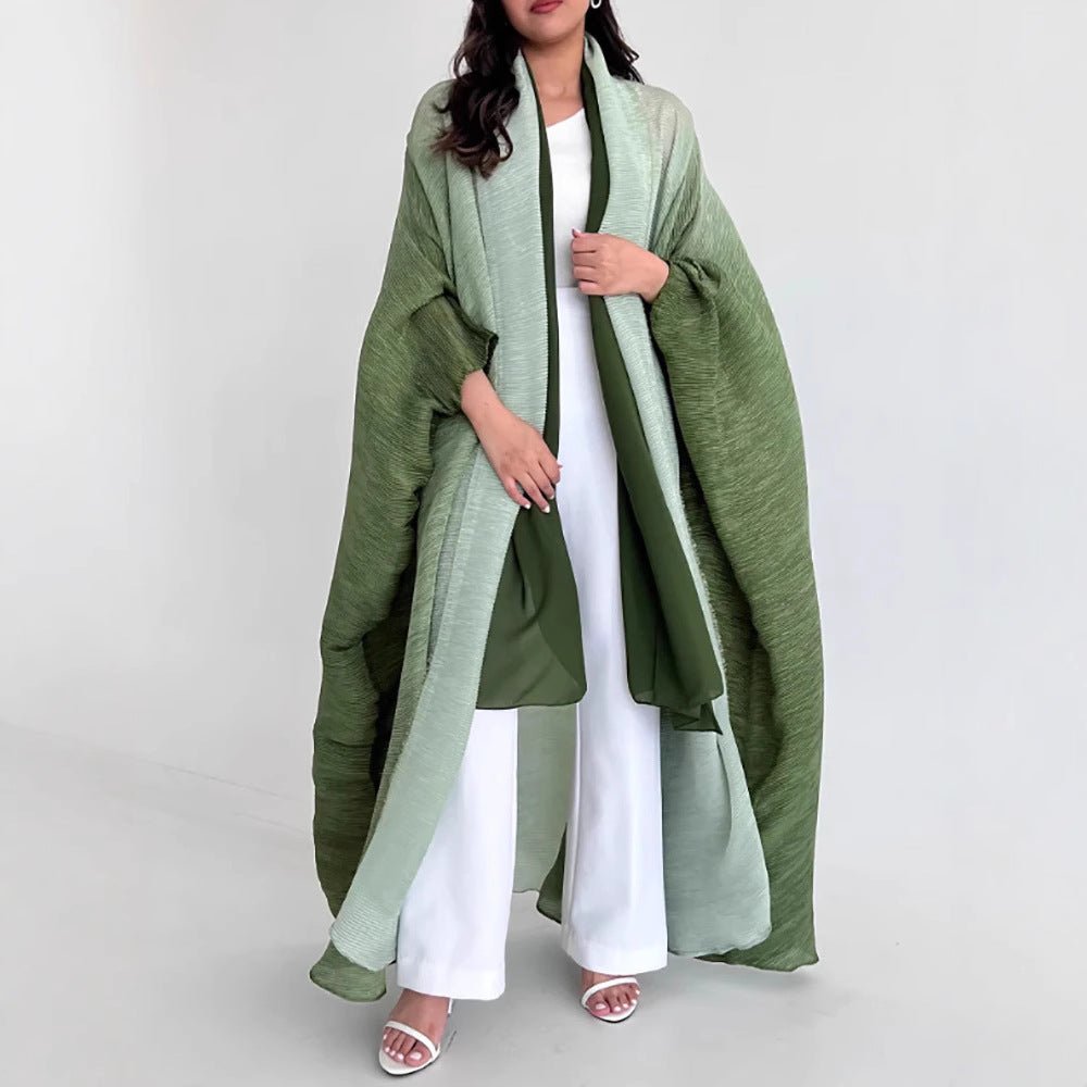 Abaya ouverte plissée chic à manches chauve-souris ombrée (MOA120)