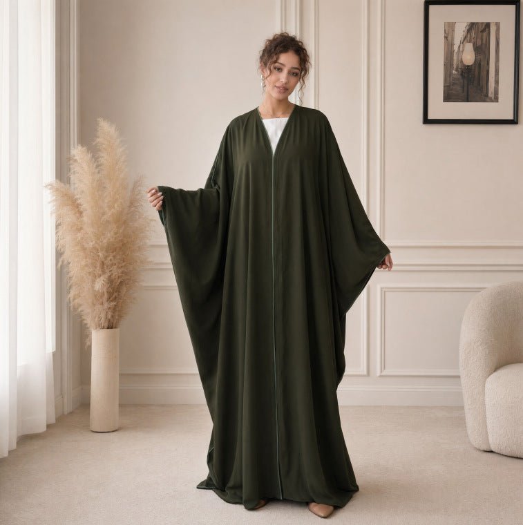 Abaya ouverte manches chauve-souris avec liseré contrastant (MOA325)