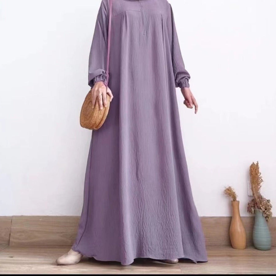 Robe Bubble Sleeve Automne Luxueuse Musulmane | Robe Modeste avec Fermeture Éclair (MA255)