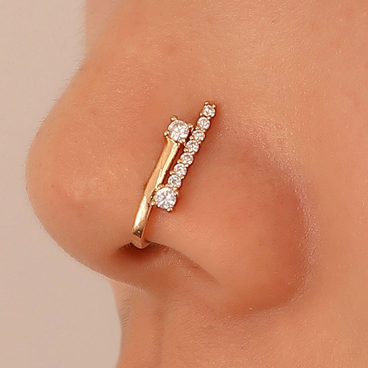 MAC134 Faux Piercing de Nez en T sans Perçage, Zircones Micro-Serties