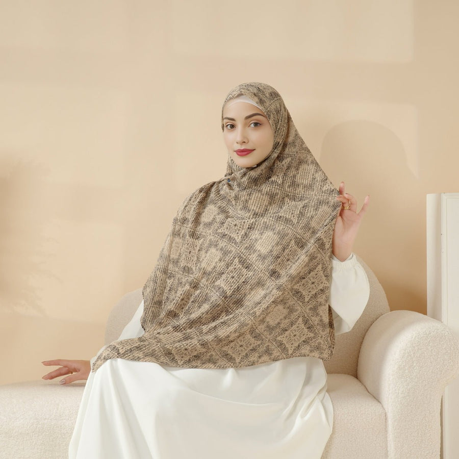 Châle plissé imprimé MH094 en mélange coton et lin
