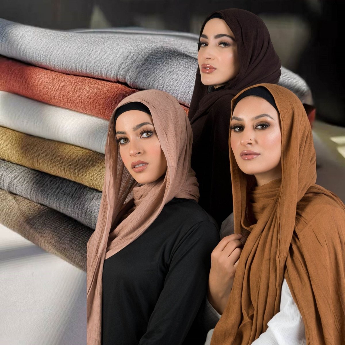 Hijab en coton à pompons | Hijab en crêpe à pompons (MH086)