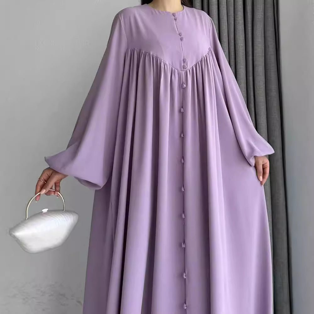 Abaya Musulmane Ample à Manches Fluides et Boutonnée (MA174)