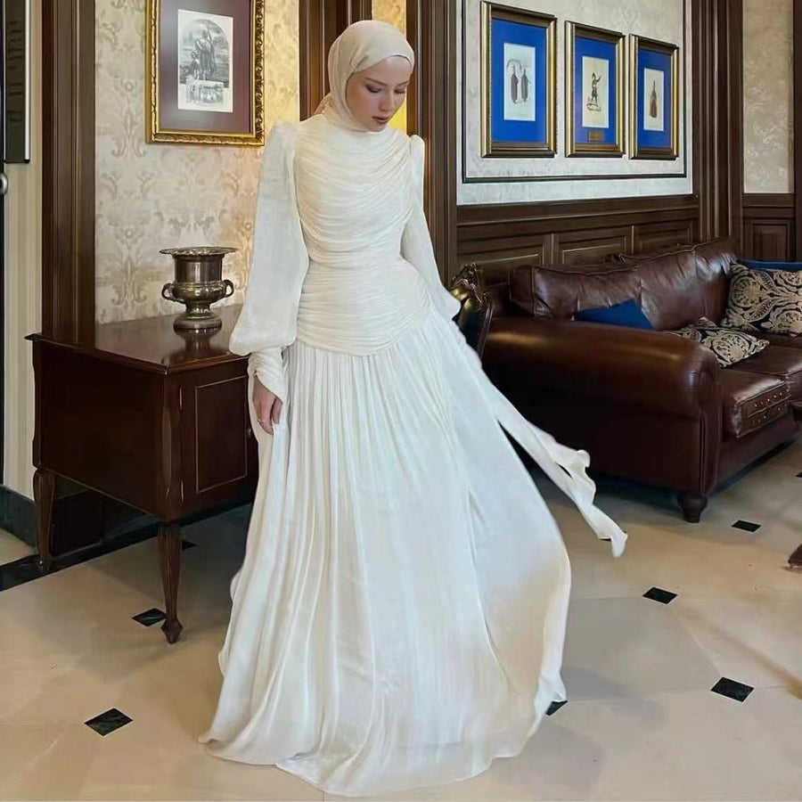 Robe de soirée froncée à col montant (MS221)