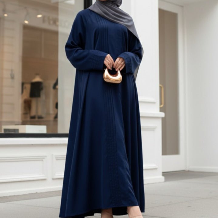 Abaya Serene plissée en georgette, coupe ample et longueur intégrale, style modeste (MA254)