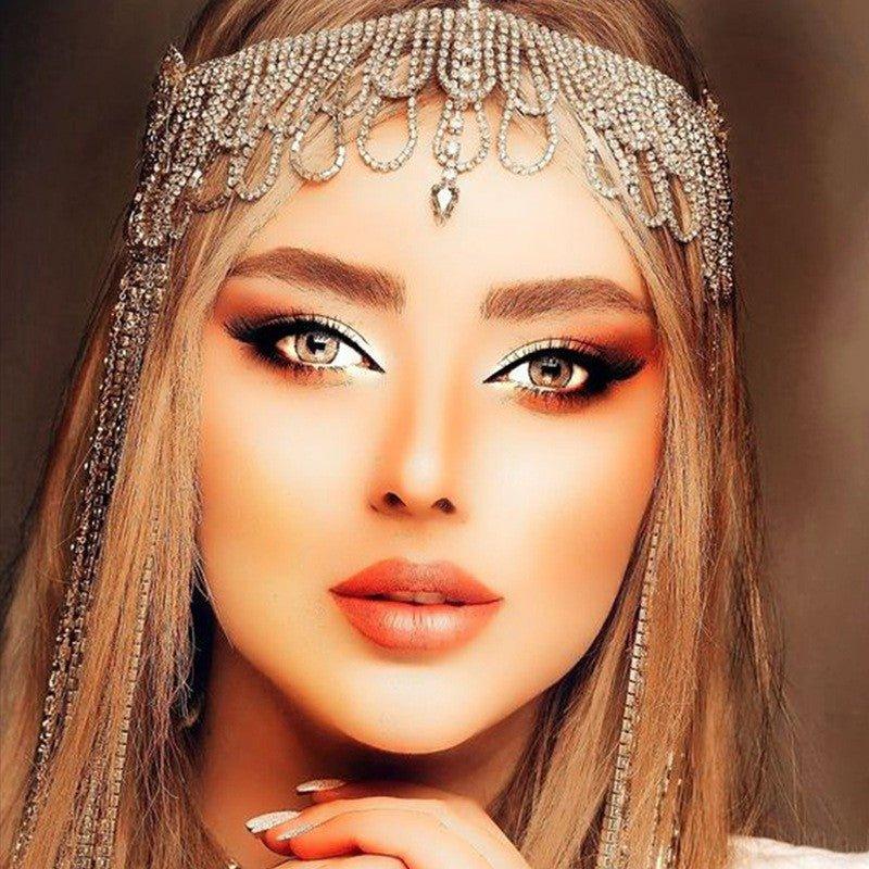 MAC155 Chaîne de cheveux tendance à strass et pompon, multicouche en zircon