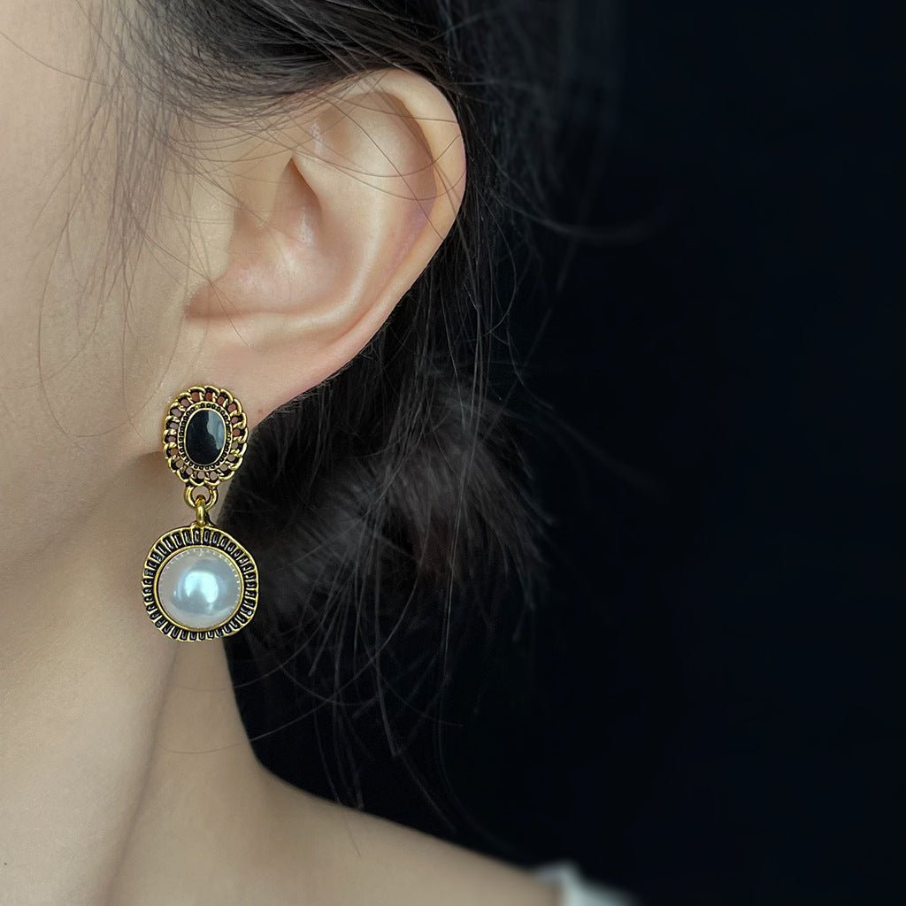 Boucles d'oreilles Medieval Black Gold Distressed Pearl(MAC199)