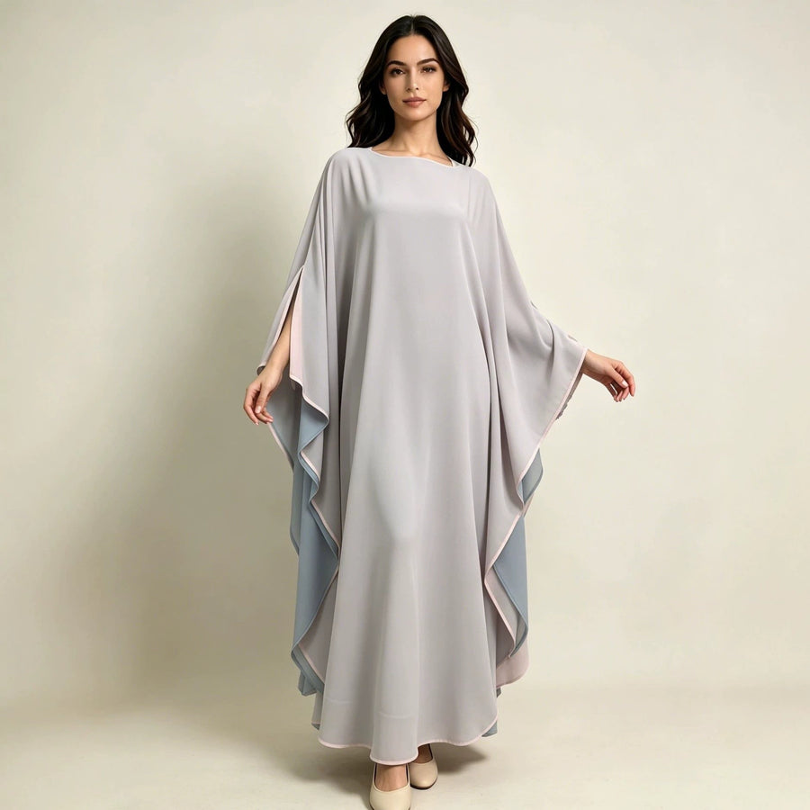 Robe Abaya Maxi à Manches Chauve-Souris Doubles Bicolore (MA467)