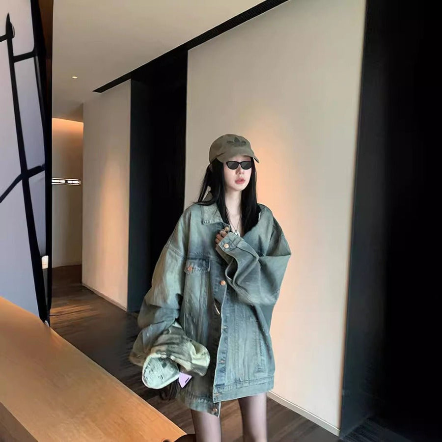 Veste en Jean Oversize Vintage | Veste en Jean Décontractée Coupe Ample (MS150)