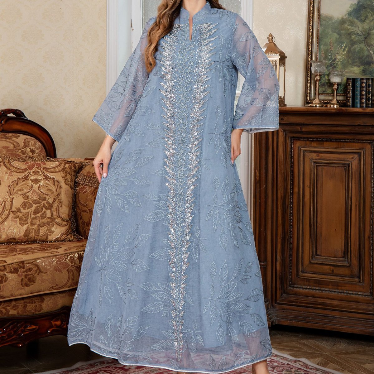 Abaya en Mesh Brodée de Sequins (MA415)