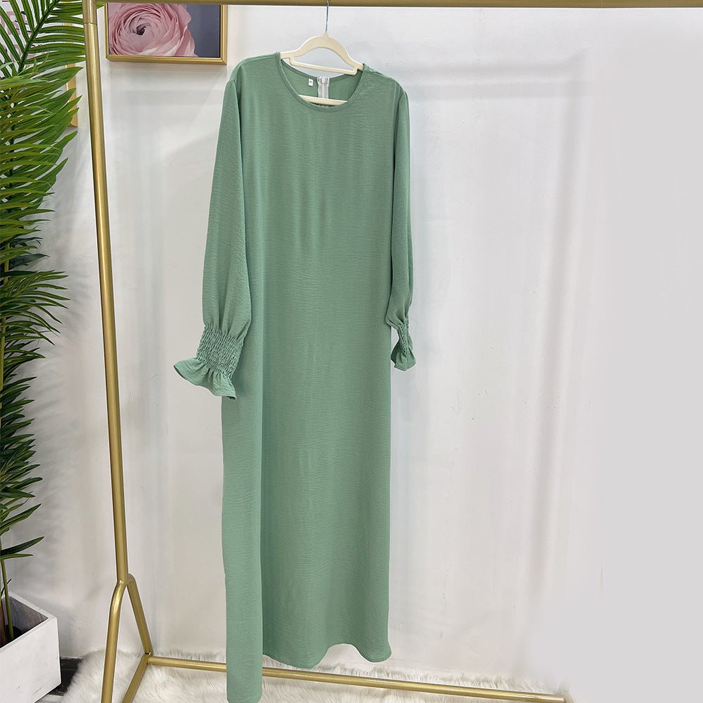 Abaya à Manches Élastiquées | Abaya Unie en Crêpe avec Manche Élastiquée (MA107)