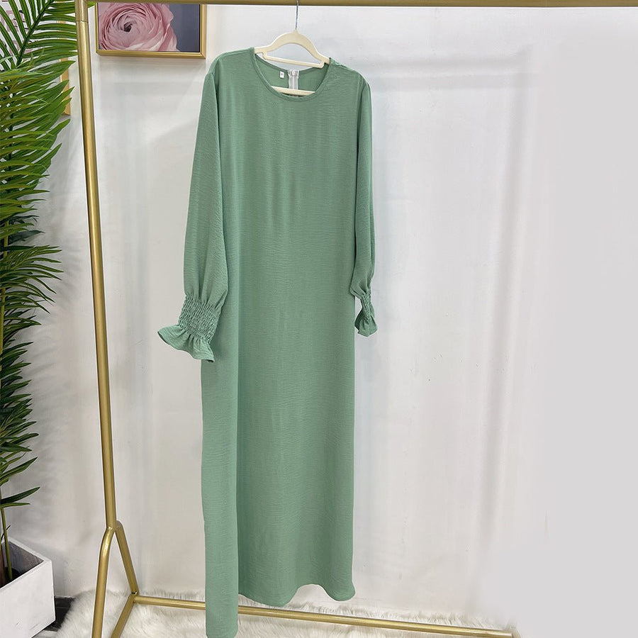 Abaya à Manches Élastiquées | Abaya Unie en Crêpe avec Manche Élastiquée (MA107)