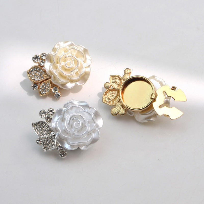 Boutons de manchette Pearl Rose | Clips décoratifs feuille en strass (MAC360)
