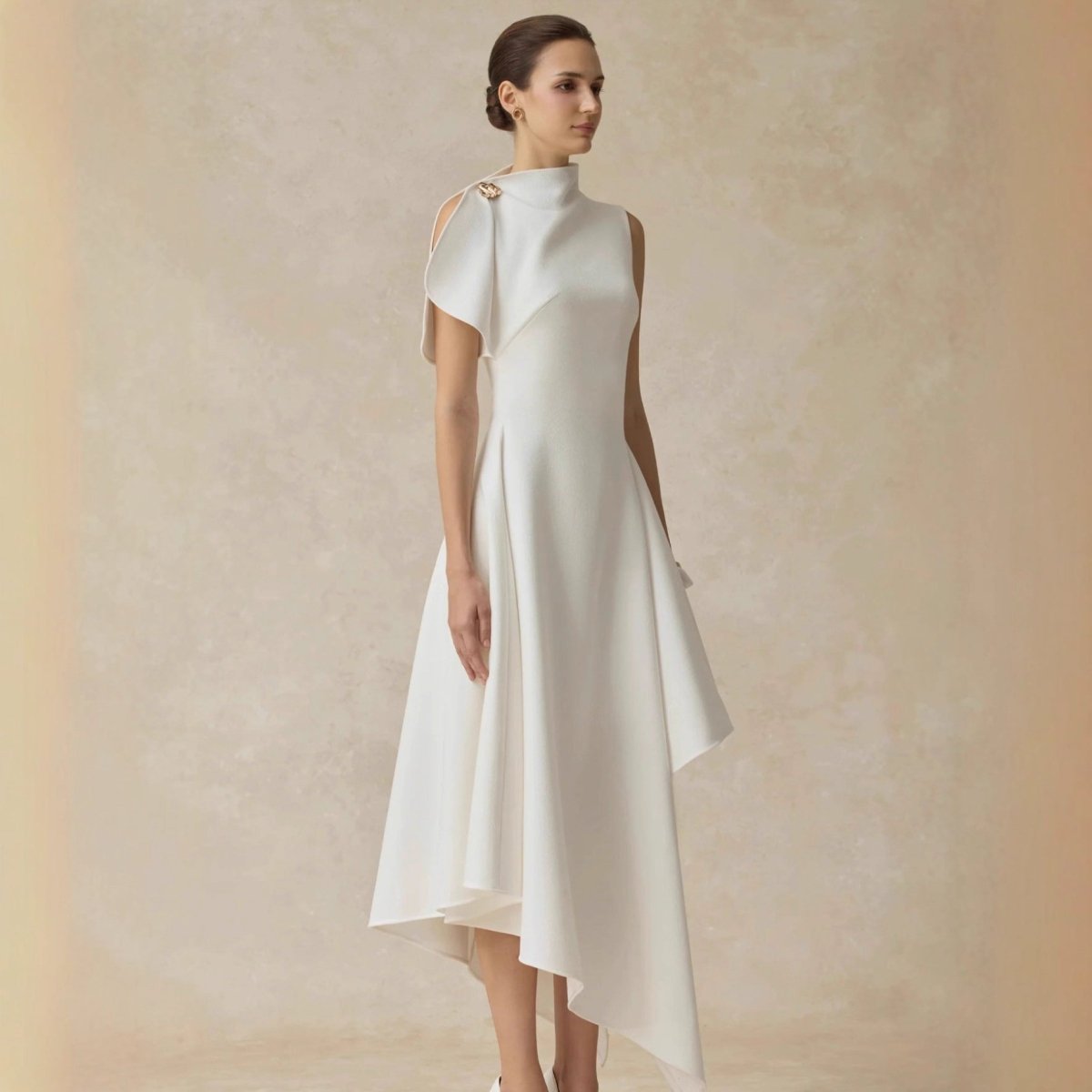 Robe de soirée asymétrique à épaule drapée et coupe hi-lo (MS416)