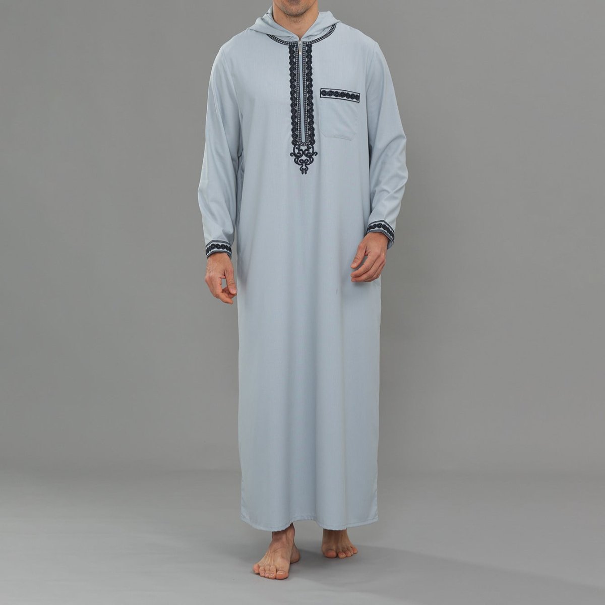 Thobe brodé à capuche pour homme avec poches (MT037)