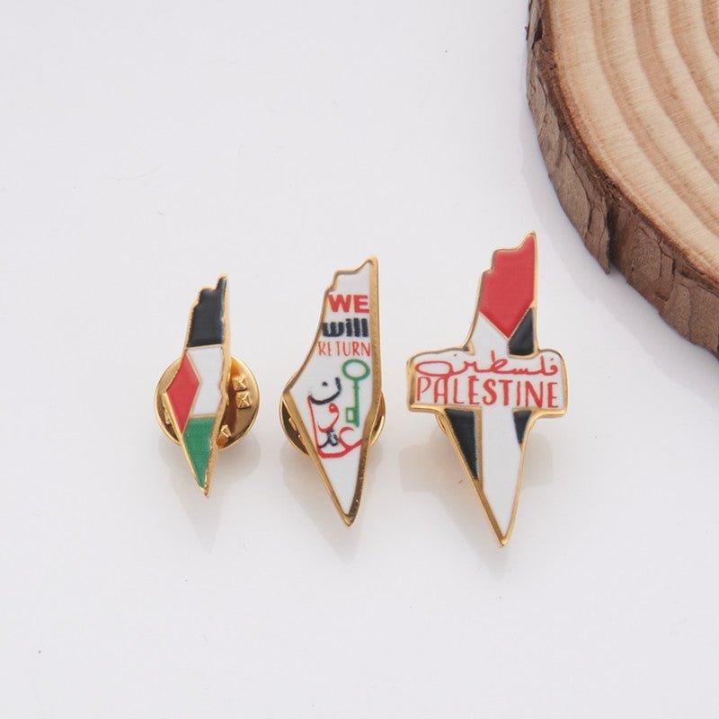 Broche MAC103 en Acier Inoxydable Carte de la Palestine Keffieh