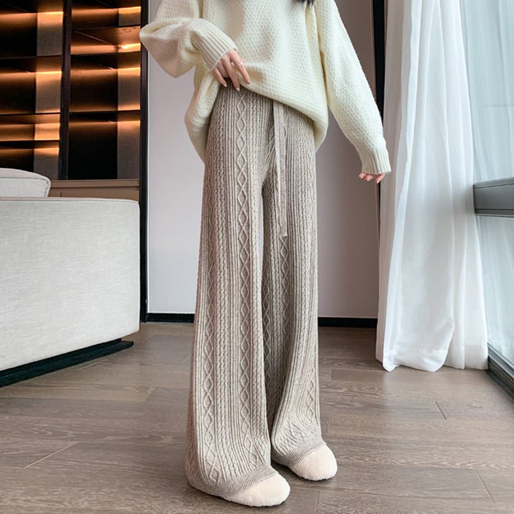 Pantalon Large en Tricot Torsadé | Pantalon d'Intérieur Taille Haute à Cordon de Serrage (MS183)