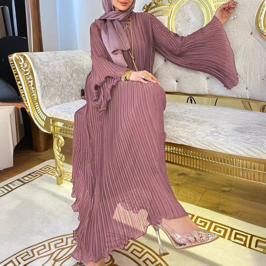 Abaya plissée Lavender Dream | Robe maxi modeste à manches évasées (MA263)