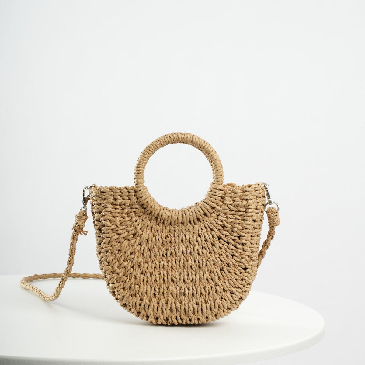 Sac bandoulière double anneau en paille MAC129