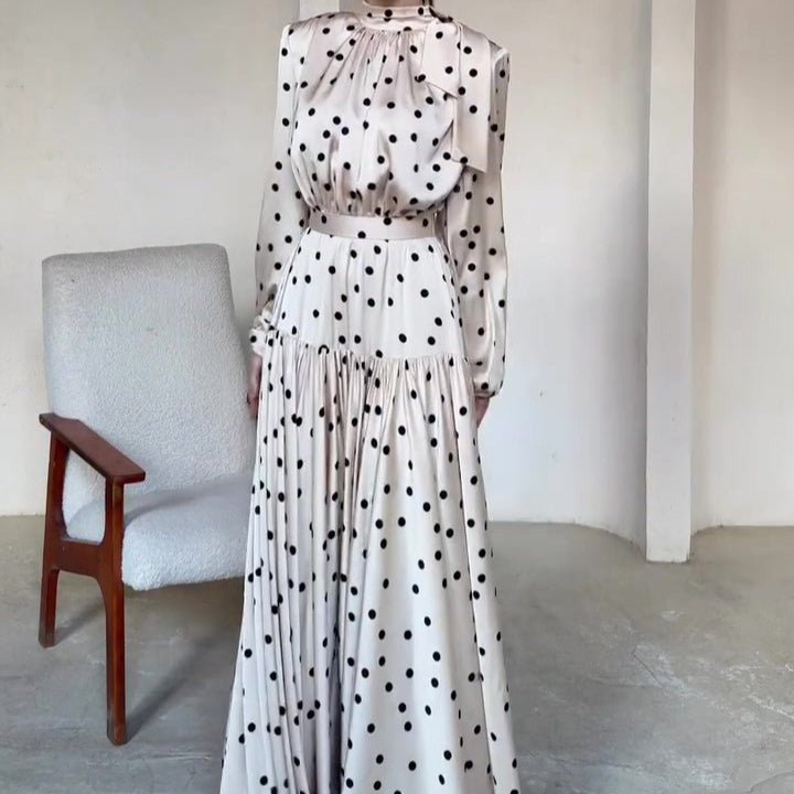 Robe Maxi en Satin à Pois (MS449)