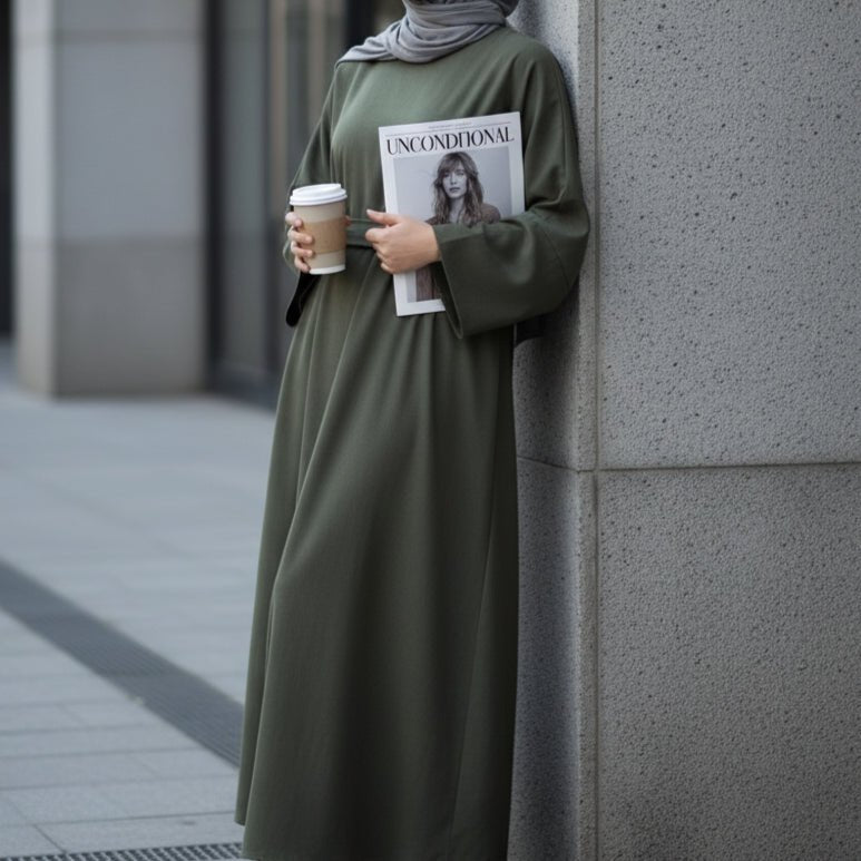 Abaya pull effet lin premium avec poches (MA341)