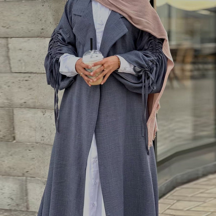 Blazer Cardigan ajusté à manches froncées | Veste ouverte en mélange de sergé (MOA246)