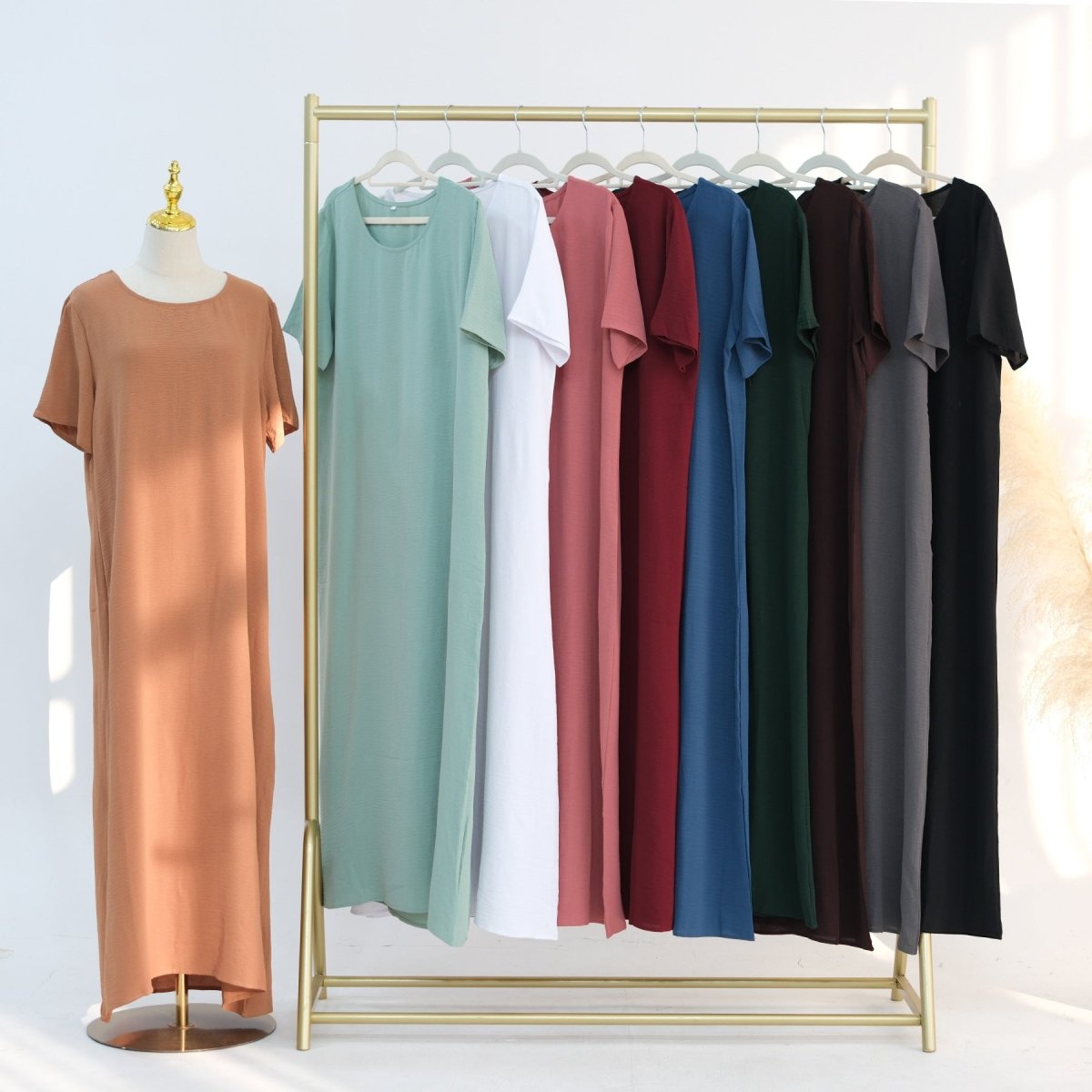 Robe Basique Froissée en Soie Glacée (MA392)