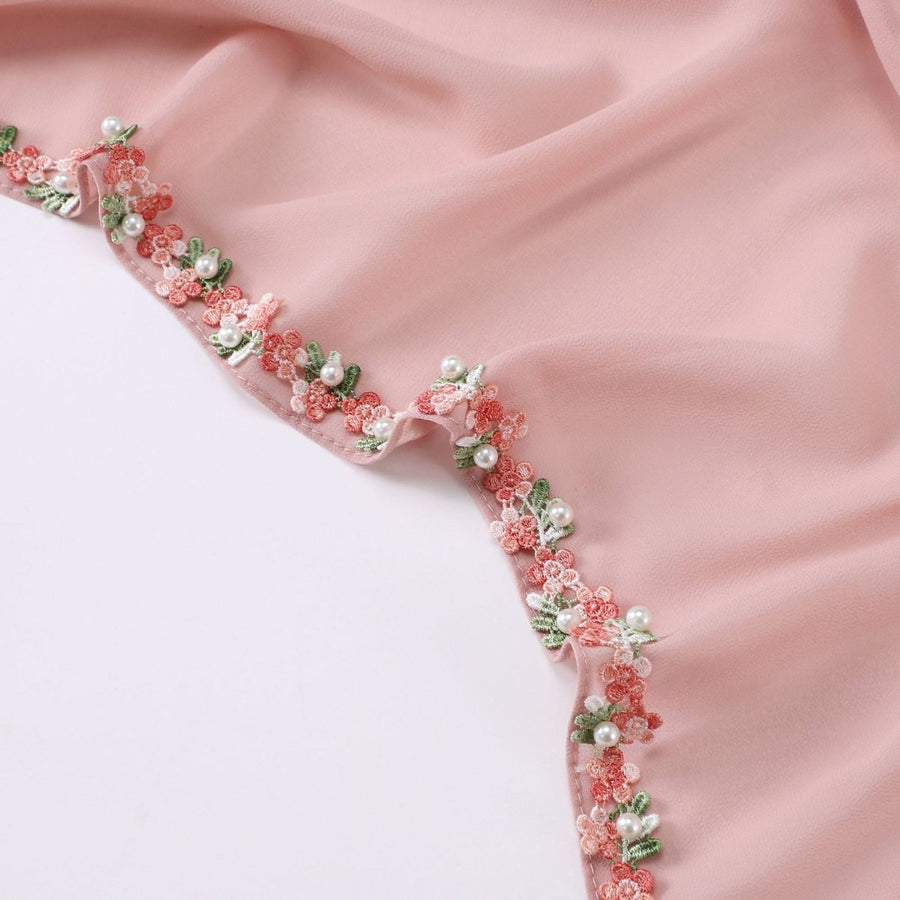 Écharpe Hijab en Mousseline Ornée de Fleurs (MH221)